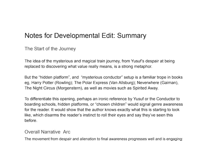 provide a detailed developmental editing report